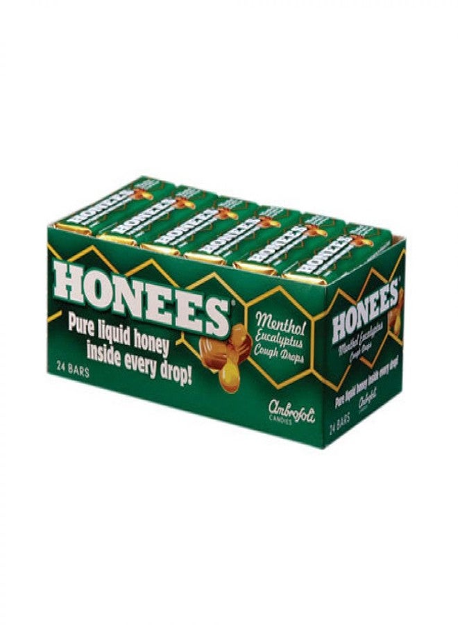 Honees Filled Menthol Cough Drops, Honey, Menthol & Eucalyptus Cough Drops- Natural Sore Throat Relief - Nothing Artificial -Throat Lozenges, Non-GMO, Gluten Free (24 Pack –216 Drops)